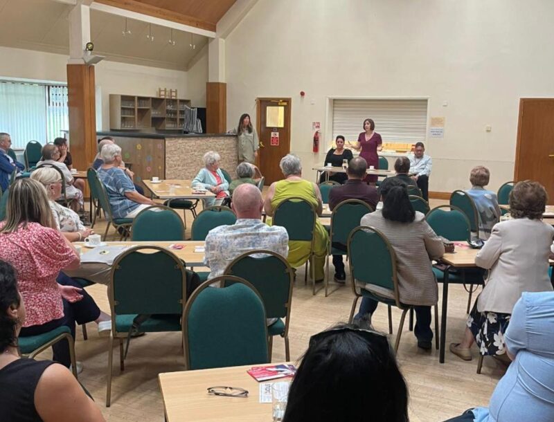 Bridget speaking at the coffee morning