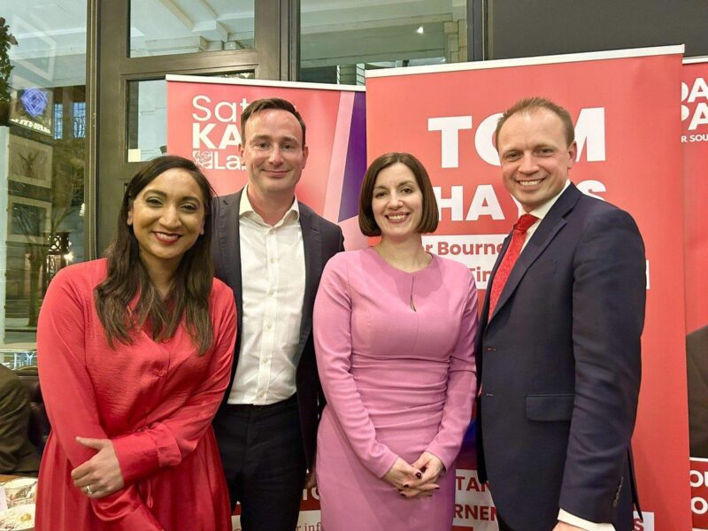 Bridget Phillipson with Labour candidates Satvir Kaur, Tom Hayes, and Darren Paffey.