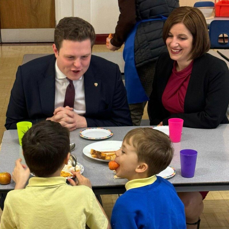 Bridget Phillipson MP with Oliver Ryan at a Breakfast club in Burnley