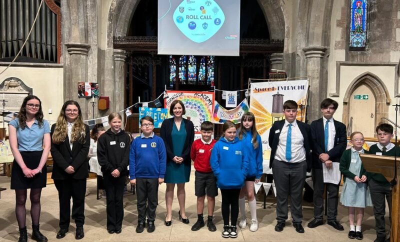 Bridget (centre) with young members of Tyne and Wear Citizens