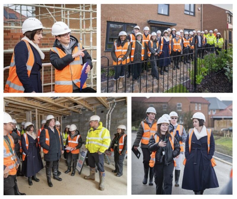 Various images of Bridget (bottom right and top left) with students from Harry Watts Academy