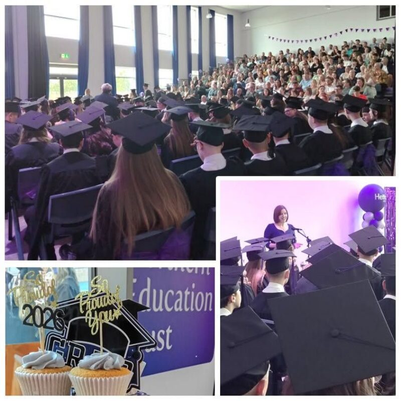 A collage of images of Bridget attending Hetton Academy